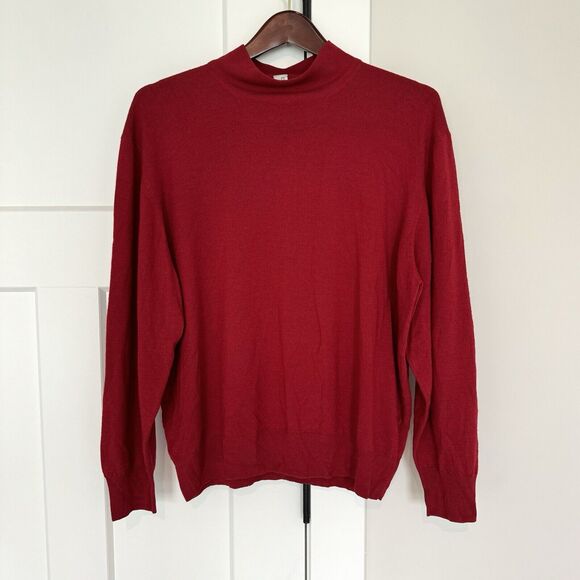 Brunello Cucinelli Cashmere Red High Mock Neck Long Sleeve Sweater 52 Knit Vtg